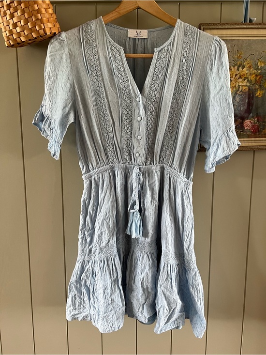 homebody Dresses & Skirts - Light Blue Lace-Trim Short Sleeve Dress - Women's
